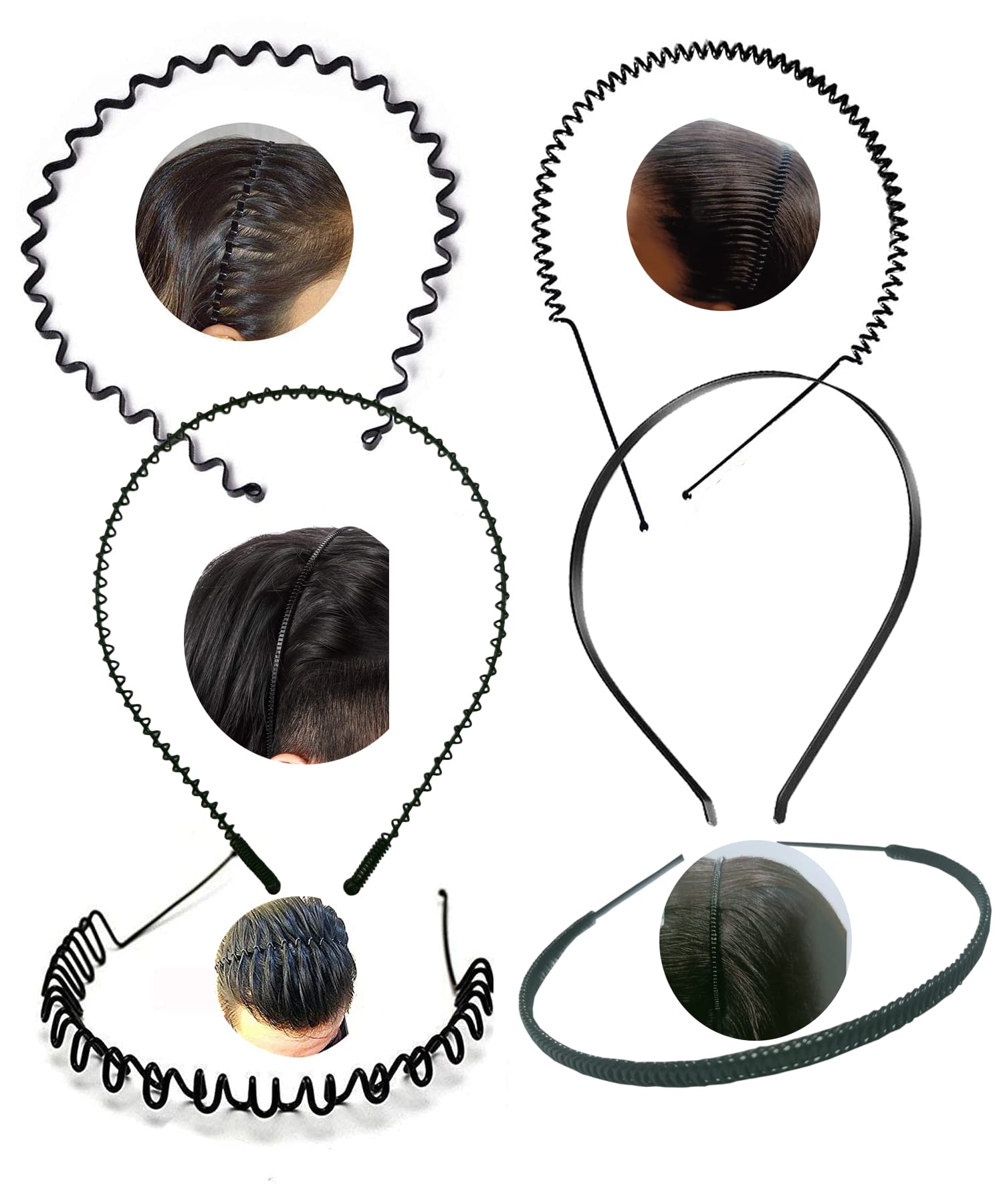 Flysales® 6 Pieces Black Flexible Metal Wavy,Spring Zig Zag,Chain and Simple Hair Band Hair Hoop Hairband Daily Use for Unisex Men Women (Design_1(Pack 6))-image-15