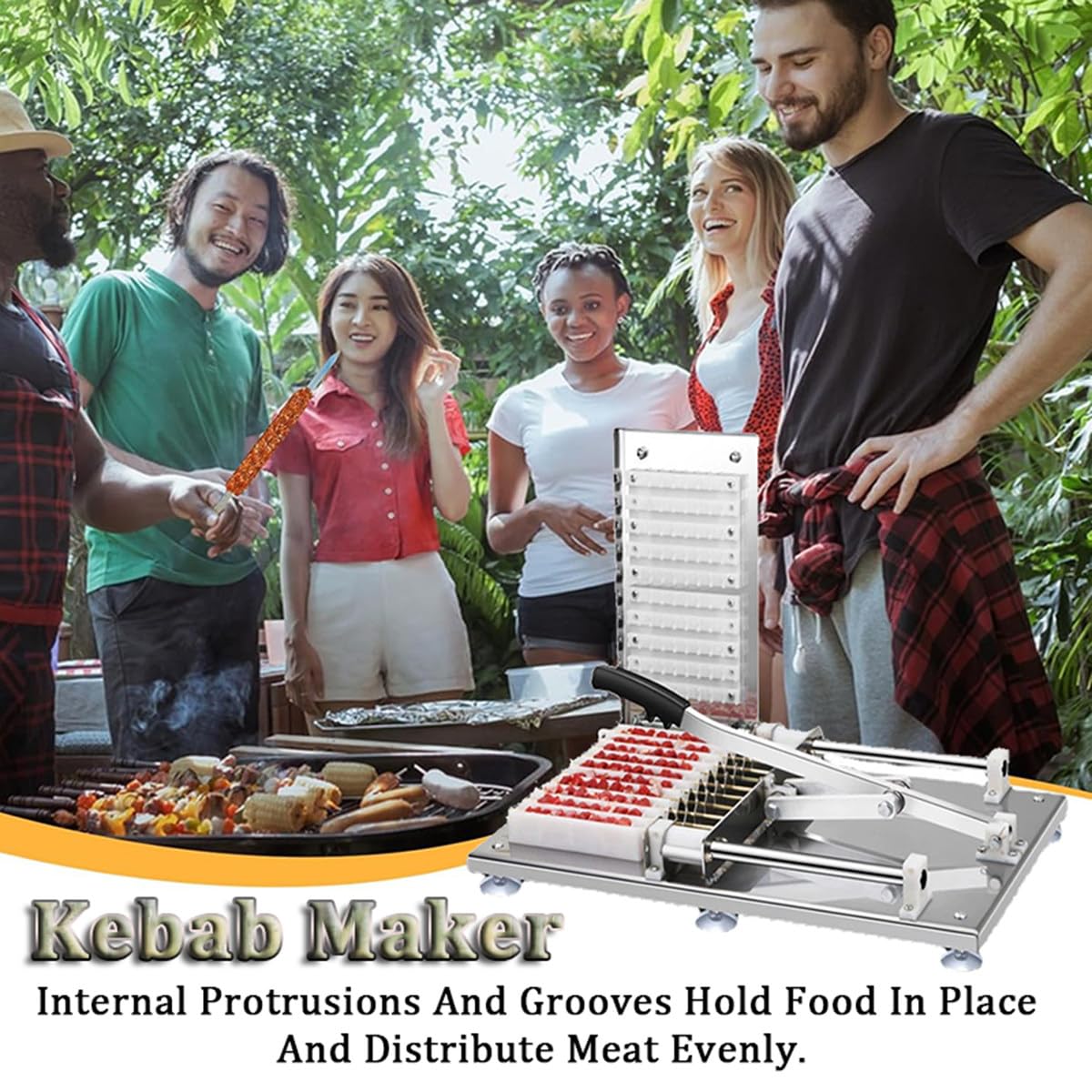 Máquina para hacer brochetas y pinchos de carne de acero inoxidable con 2 cajas de molde para barbacoa, cocina, pícnics - Herramienta de pincho sin esfuerzo