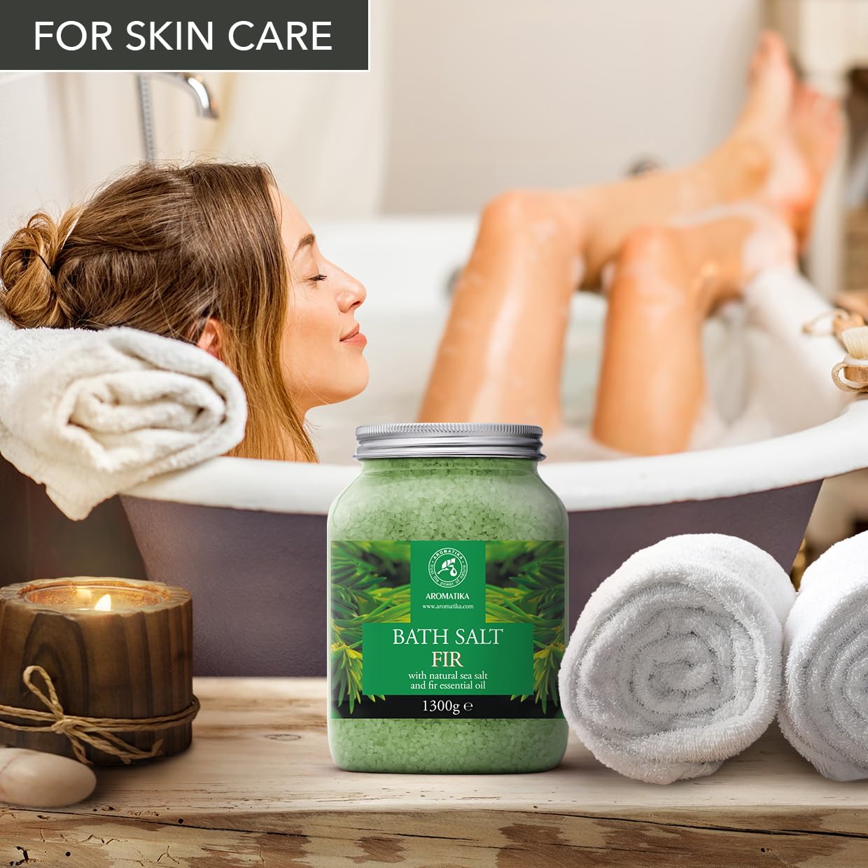 Sale da Bagno Abete 1300g - Sale Marino con Olio Essenziale di Abete Naturale - Cura del Corpo - Rilassamento - Bellezza - Aromaterapia