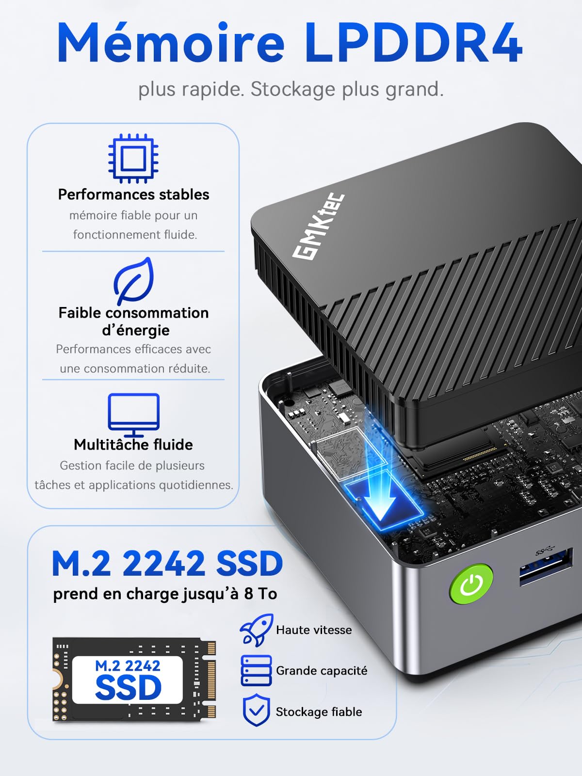 GMKtec G5S Mini PC, 3 Ans d’Assistance, Mini Ordinateur de Bureau Intel N5095 Plus performant Que N5030/J3355, 8Go LPDDR4 128Go SSD M.2, Double HDMI 4K@60Hz, USB 3.2 x3, WiFi 6, BT 5.2, Lecteur SD