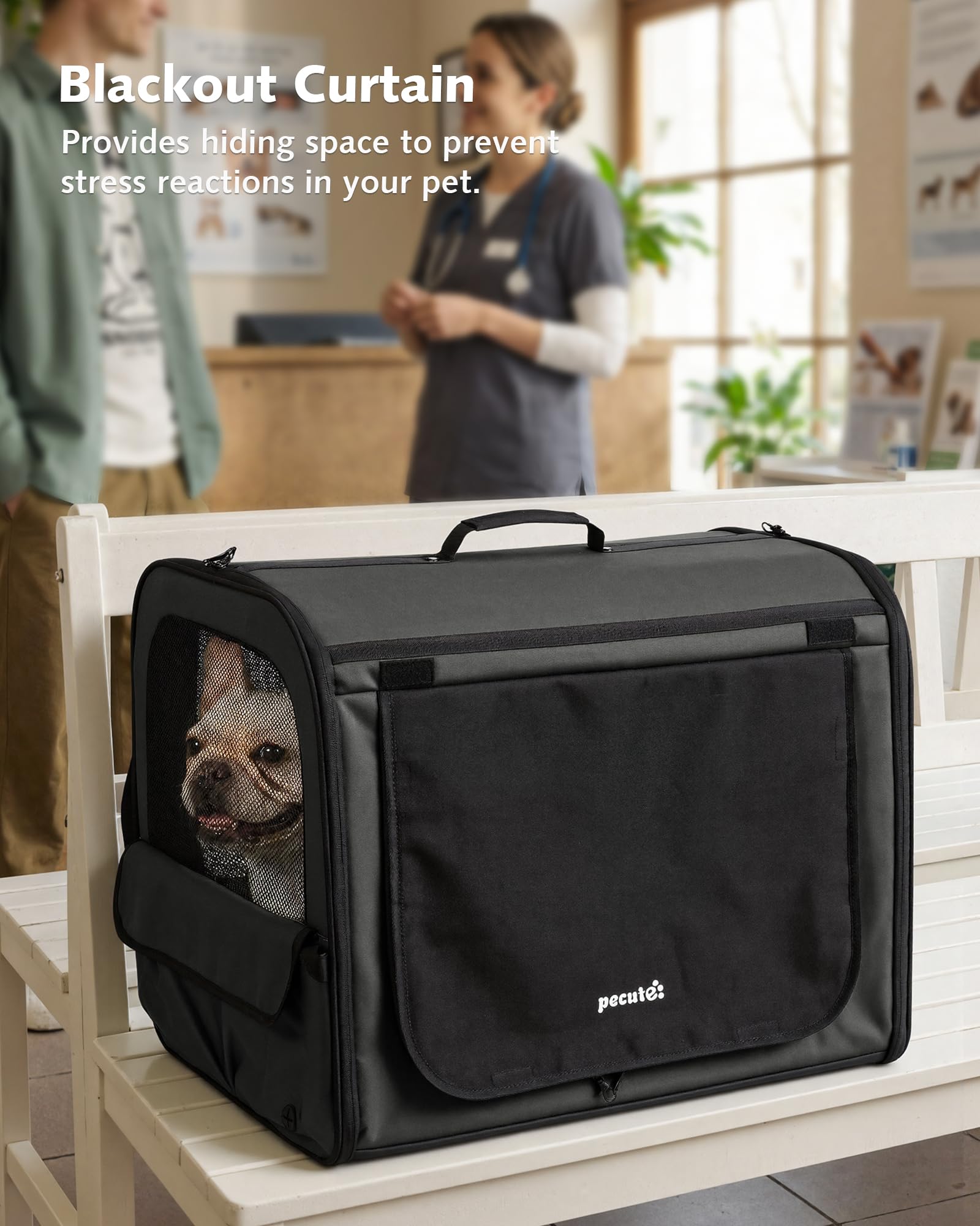 Pecute Transportin Gato Perro Plegable Jaula para Gatos Perros Casa de Gatos Perros con Cerradura y Correa de Seguridad Ajustable, Apto para Coches, Tiendas de Campaña para Mascotas, Gris Oscuro