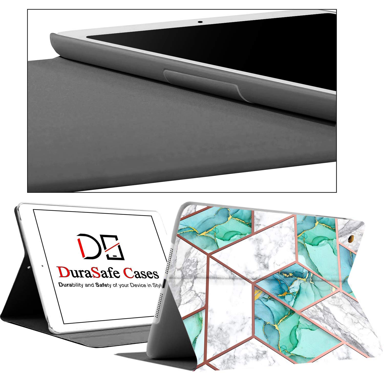 DuraSafe Cases Do iPad 8th 2020 7th 2019 generacji [iPad 8 iPad 7] 10,2 cala Smart Auto Sleep / Wake Slim profil z regulowanym kątem patrzenia stojak z nadrukiem Flip Cover - marmur zielony