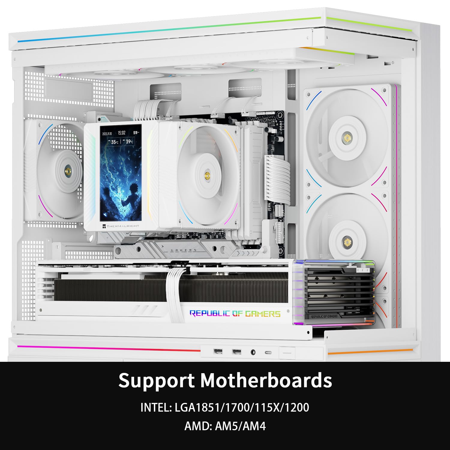 Thermalright Peerless Assassin 120 Vision MAX ARGB White CPU Air Cooler, Twin Tower Radiator 2150RPM,480x854 Resolving Power IPS Screen with 5’’,Computer Cooler for Intel lga1851/1700/115x,AM4/AM5 — view 6