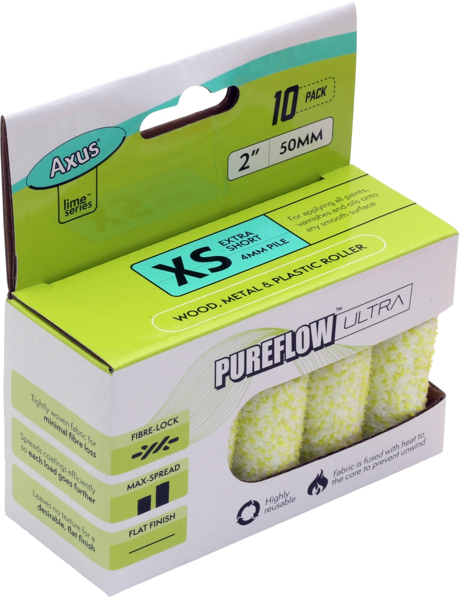 AXUS - PureFlow Ultra Roller (Lime Series) 2'' / 50mm, XS 4mm Pile, 10 Pack