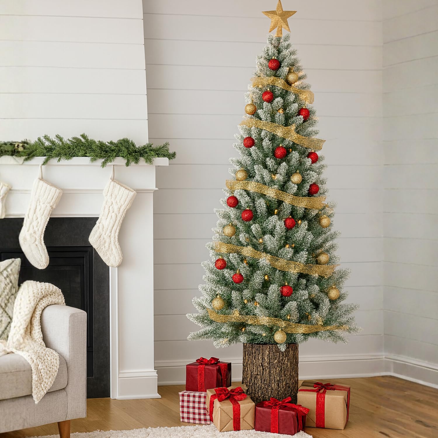 PALUPLUS Base Tronco per Albero di Natale in Vetroresina, Diametro 32 cm e Altezza 34 cm, Supporto Realistico Adatto per Alberi Fino a 180 cm, Decorazioni e Addobbi Natalizi -2731C -4,5