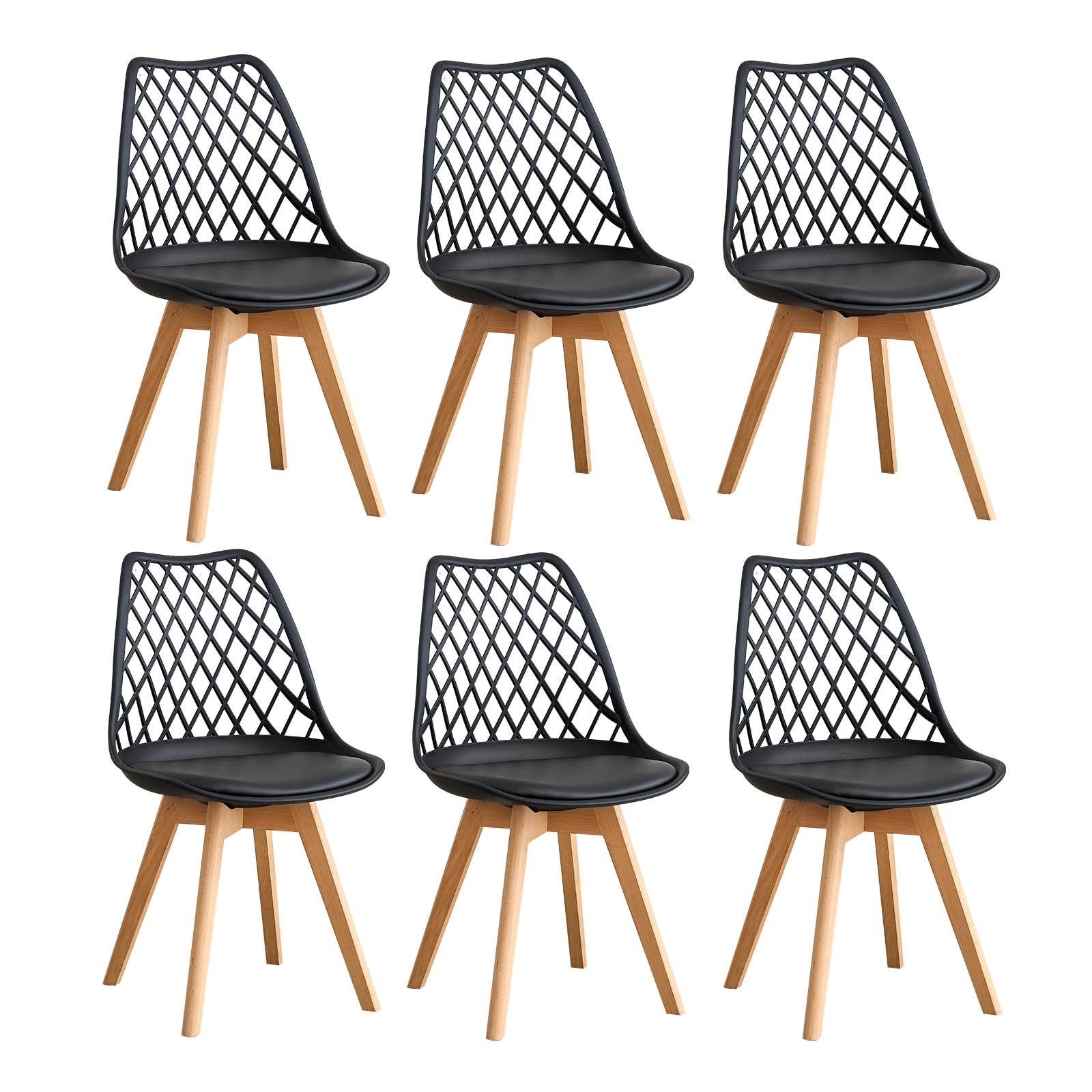 Chaises de salle à manger lot de 6 chaises de cuisine modernes cuir noir pieds hêtre