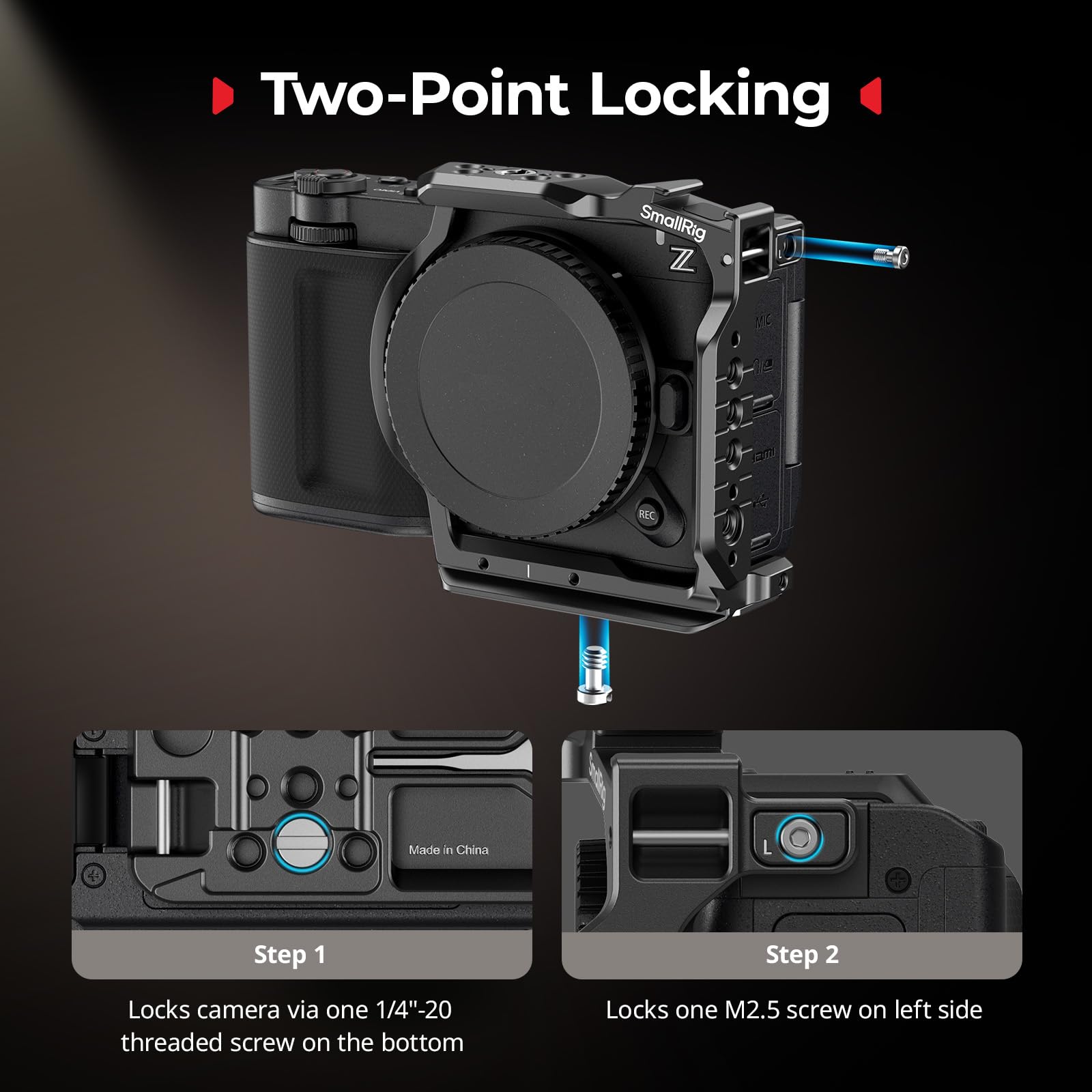 SMALLRIG Halbkäfig für Nikon ZR, HawkLock NATO-Schnellwechselschiene, 1/4"-20 Gewindebohrungen, QR-Platte für Arca, für DJI RS 4 / RS 4 Pro/RS 3 Pro Gimbals, für Arca-Swiss-kompatible Stative - 5905