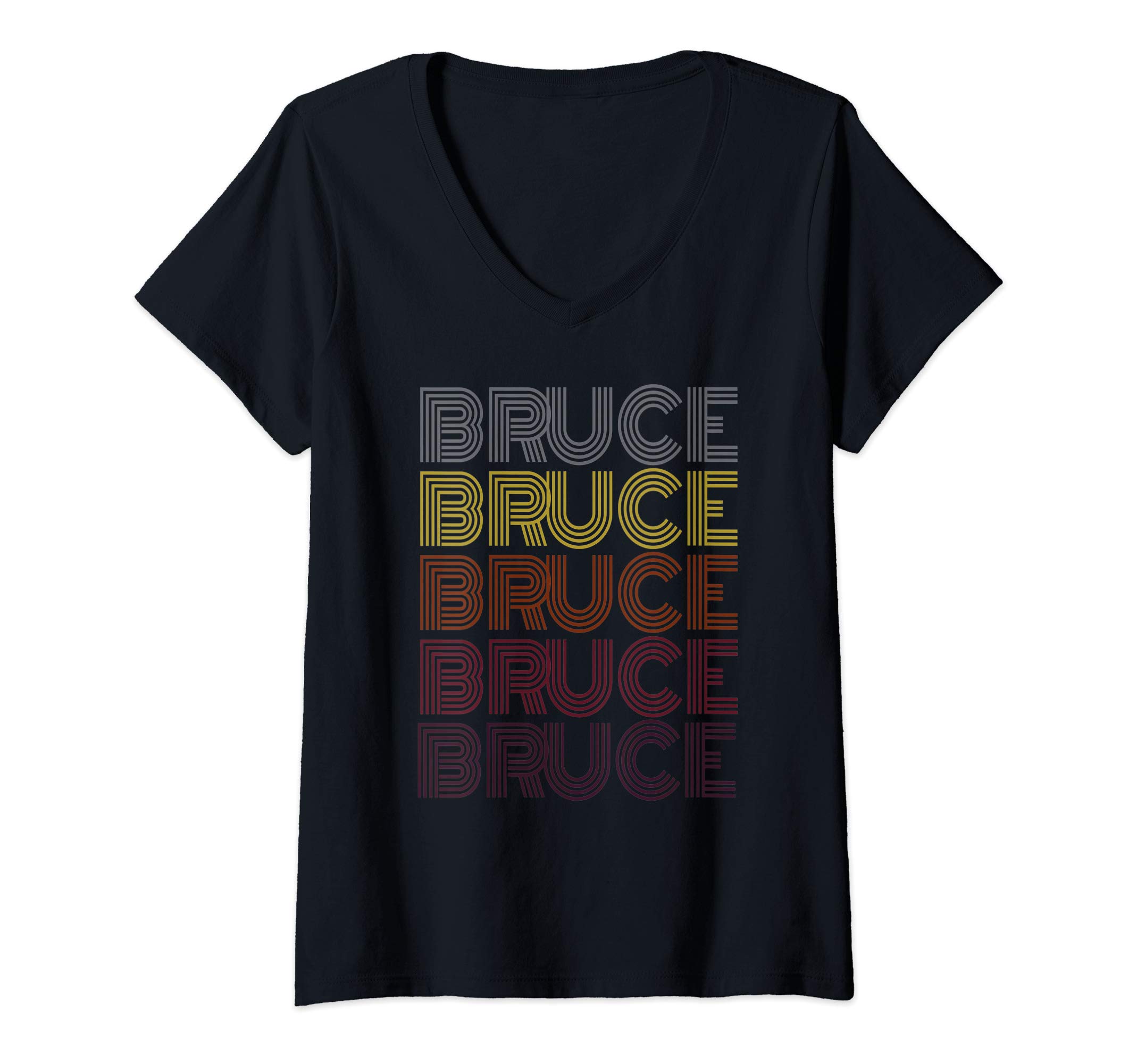 Graphic 365Womens Graphic 365 First Name Bruce Retro Pattern Vintage Style V-Neck T-Shirt