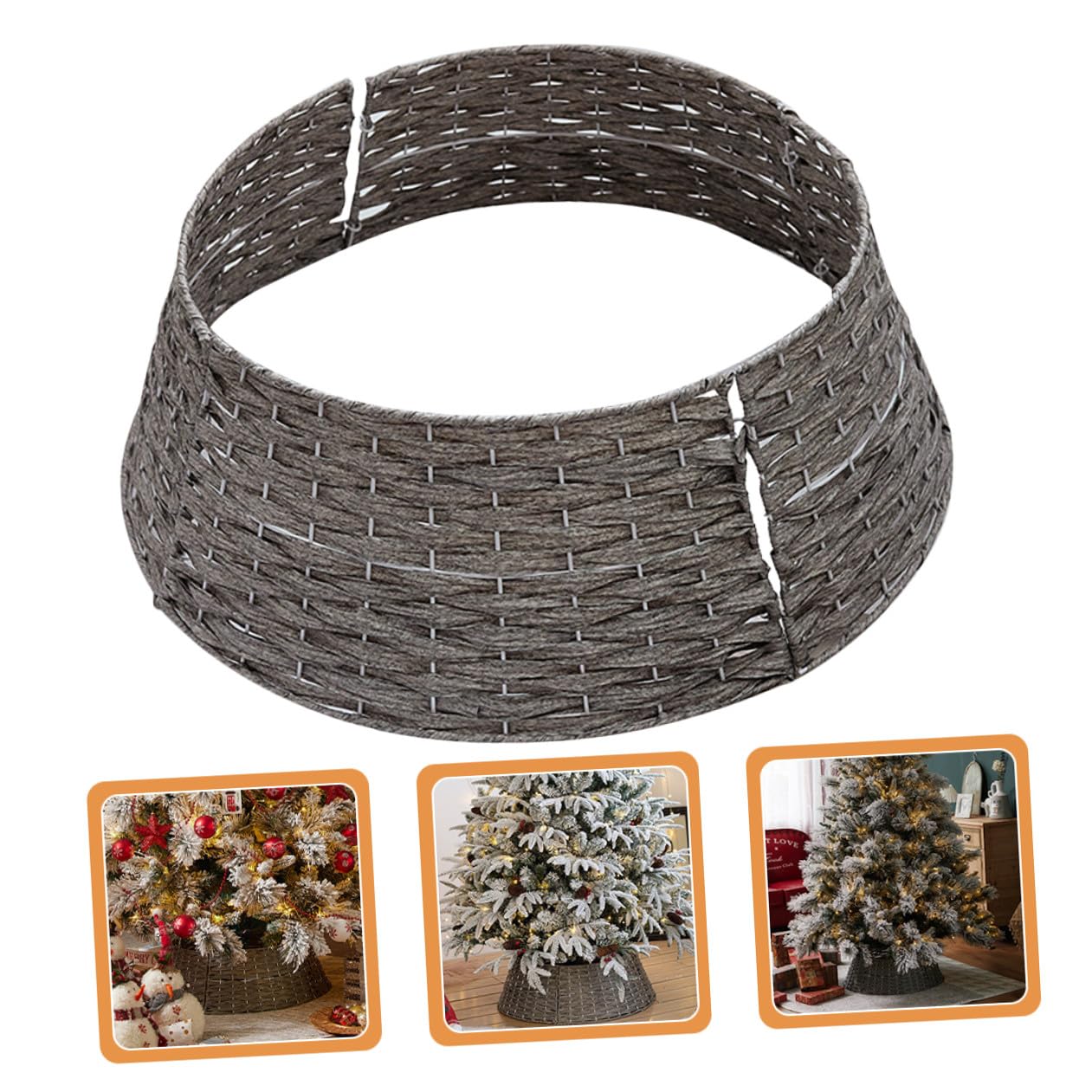 Falda de Árbol de Navidad Pequeña Gris Collar Rústico Tejido a Mano para Soporte de Árbol Artificial Cubierta Decorativa para Base Adecuado para Hogar y Decoración Navideña
