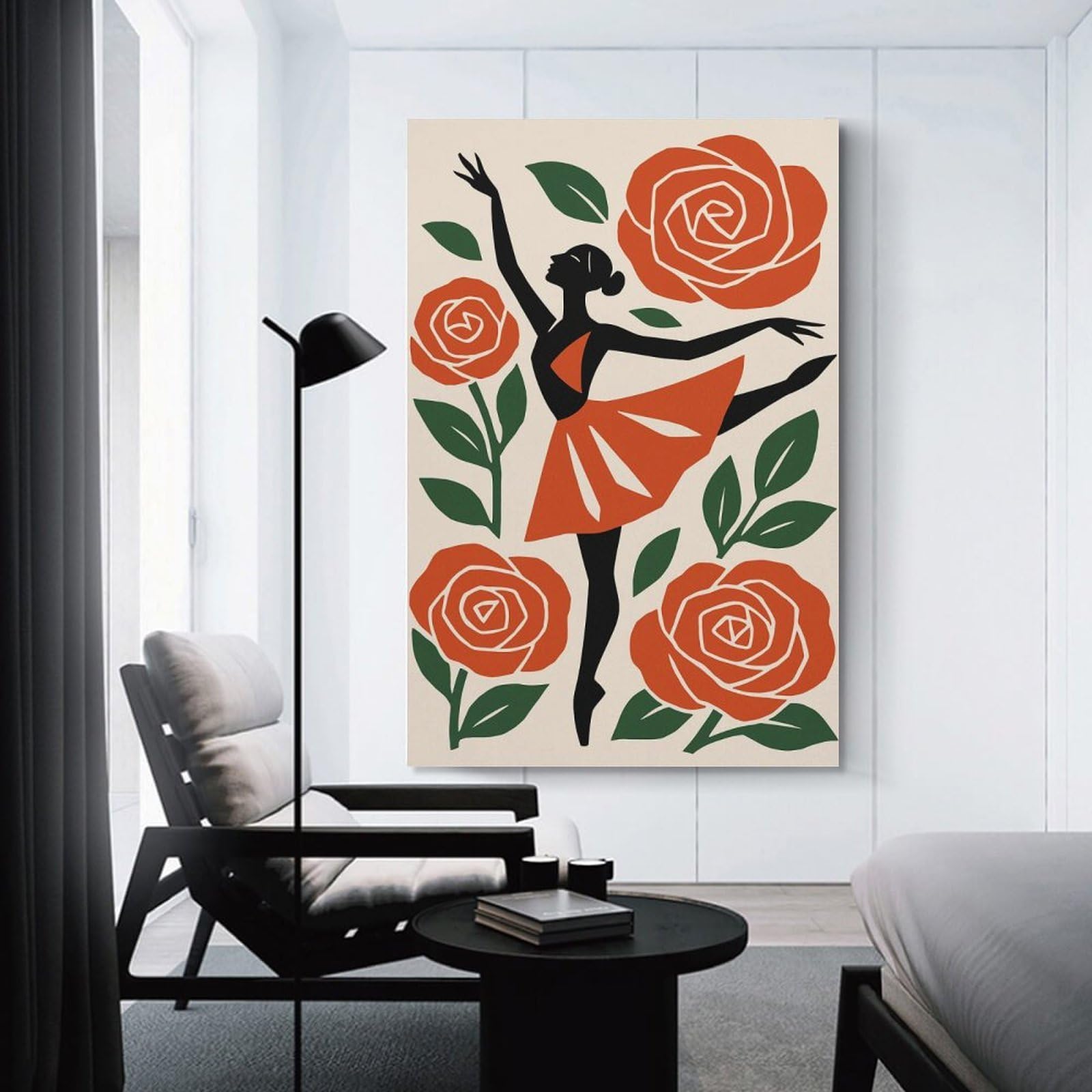 Junmoney Ballerina with Roses Wall Art Print, 20x30inch(50x75cm), for Wall Displays, Bedrooms Or Room Updates, A Versatile Canvas Print for Layering