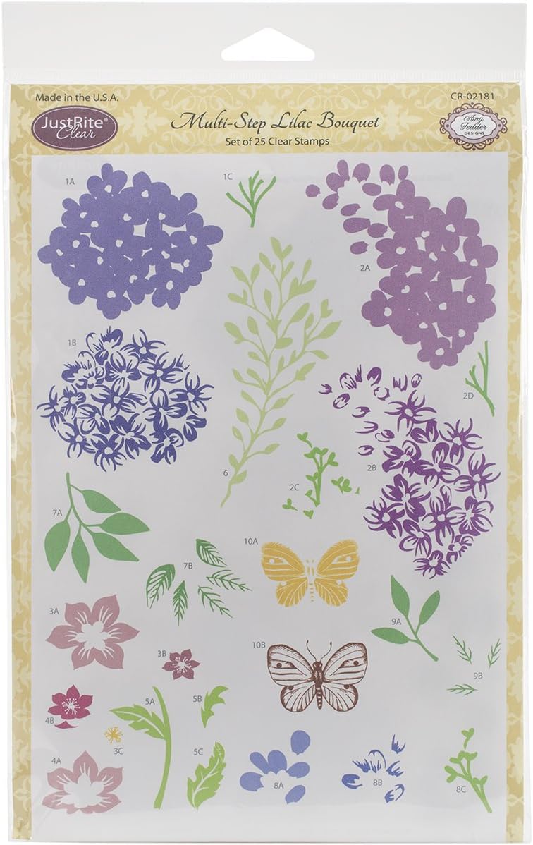 JustRite Papercraft Just Rite Paper Craft Clear Stamp Set 6 x 8-inch, Multi-Step Lilac Bouquet, 8 Inches