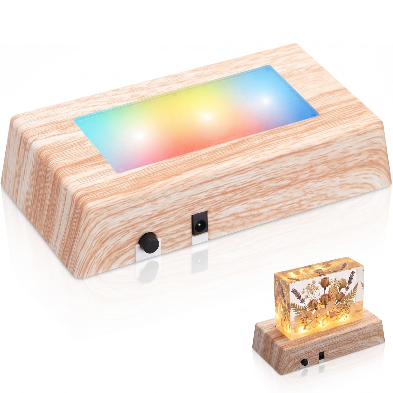 Woanger LED Light Base Rectangle Display Stand for Glass Art, Wood Color