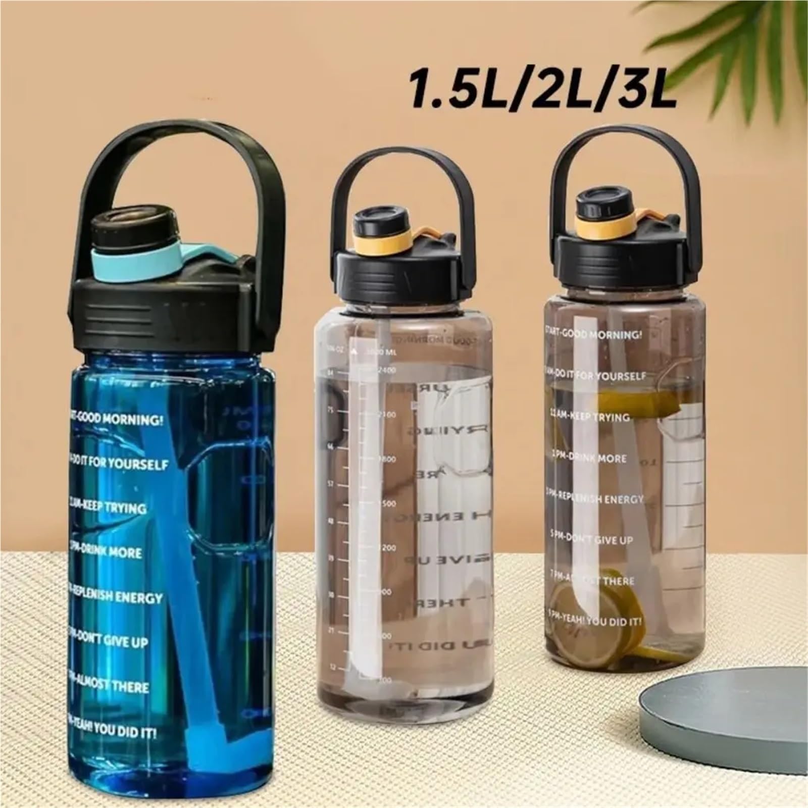 Sport-Wasserflasche mit Zeitmarkierung, transparente Trinkflasche, wasserdicht, große Kapazität, Karaffe für den Außenbereich (2 l, blau)