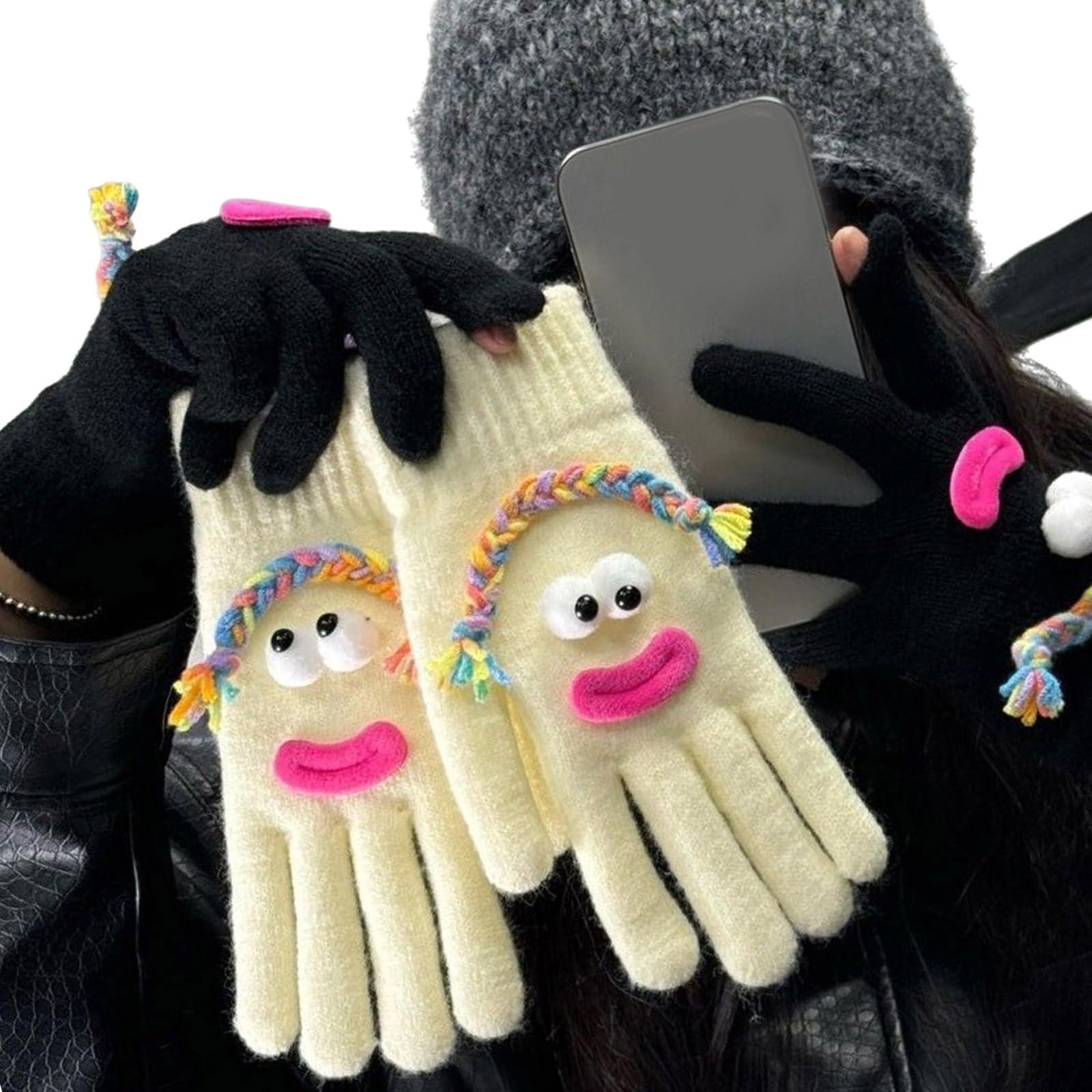 Popular 3D Sausage Mouth Gloves With ScreenTouch Fingers Knitted Winter Gloves Comfortable And Flexible For Everyday Use
