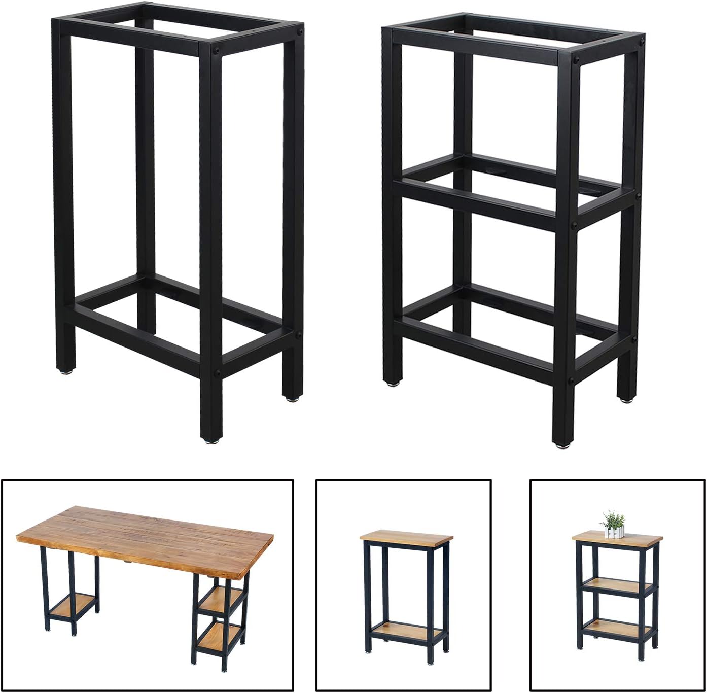 MBQQ Rustic Iron Office & Dining Table Legs with Shelves - Heavy Duty Metal, 28' Height, 17.7' Length, 9.8' Width - Industrial Modern Style - DIY Butcher Block