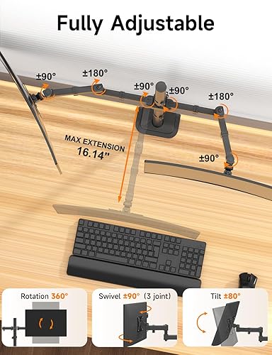 Miniatura 4 de Bracwiser Soporte de brazo de monitor doble totalmente ajustable de 31.5 pulgadas de alto, se adapta a dos pantallas de 13 a 27 pulgadas, 22 libras