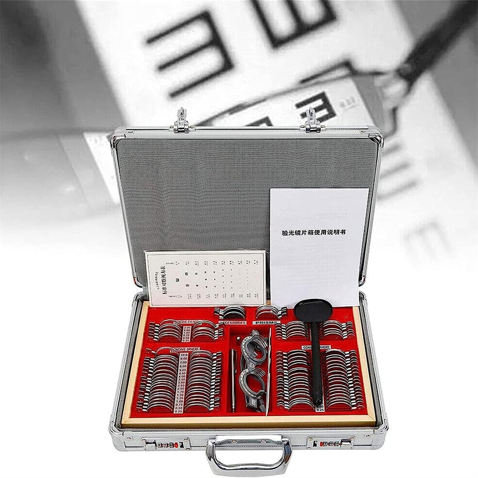Kit De Lentilles D'essai Optométrie 104 Pièces Avec Cadre Métallique - Matériel Professionnel