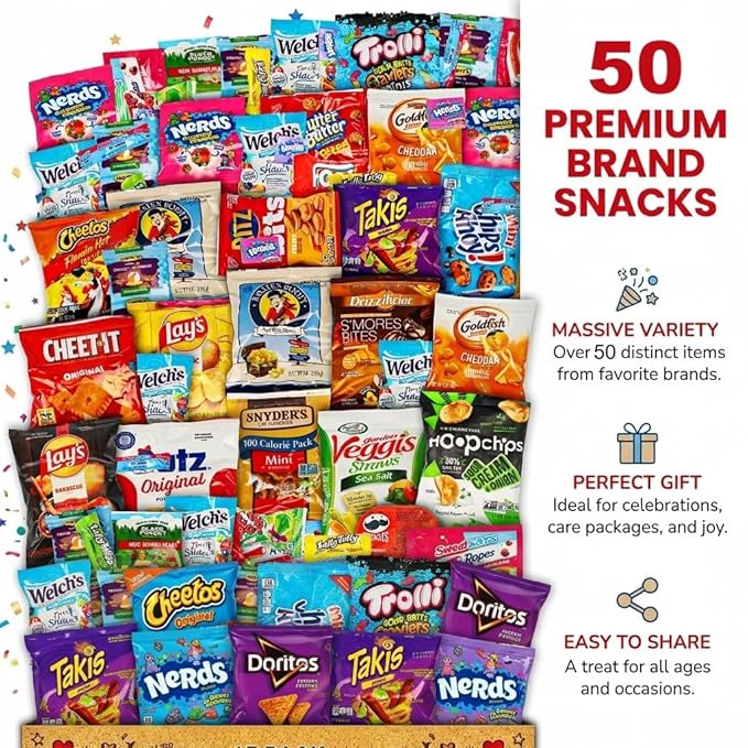 Caja de Regalo Variada de Snacks, 50 Unidades, Galletas, Chips, Barras miniatura 7