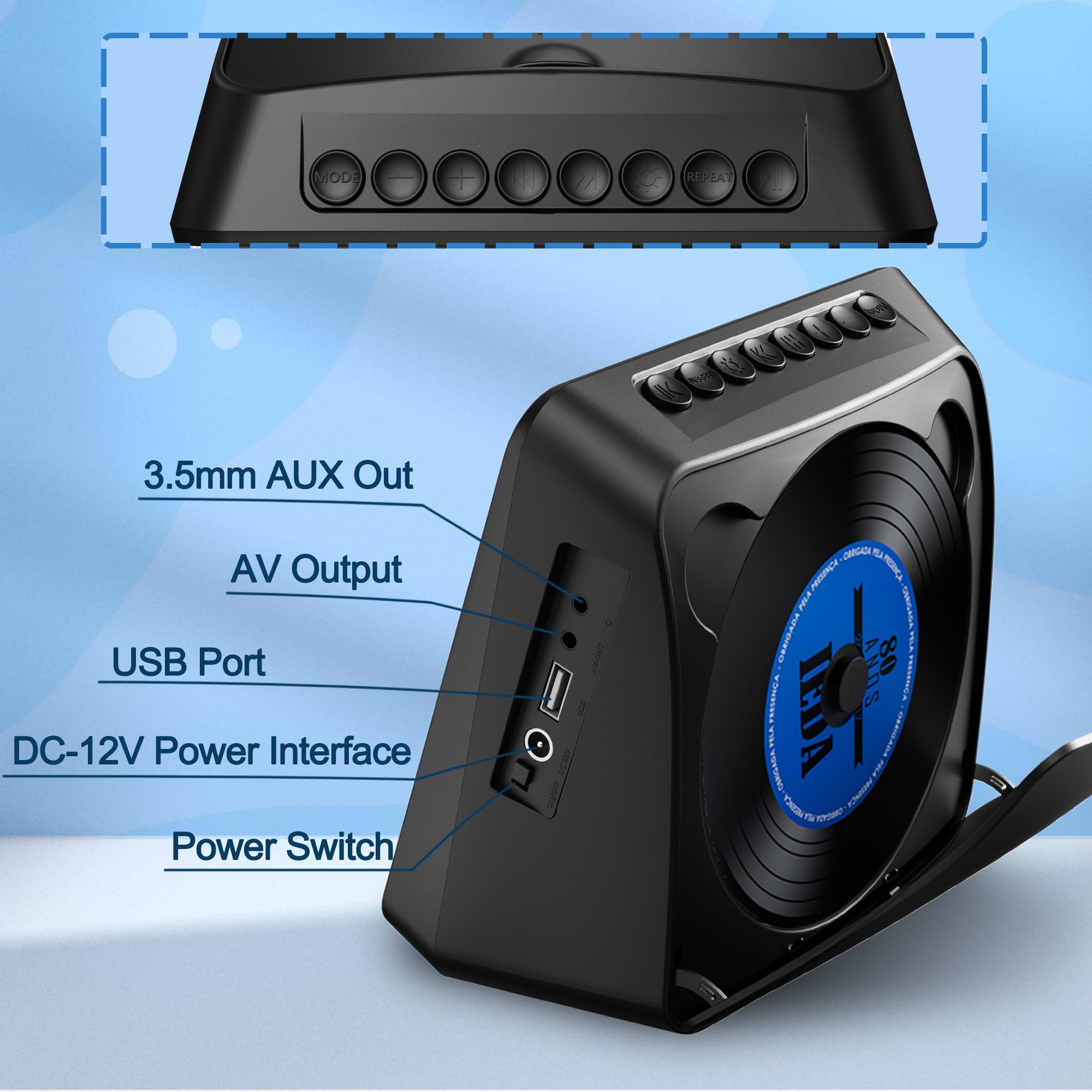 Tragbarer DVD-Player mit 7-Zoll-Bildschirm，4000mAh Akku (Laufzeit über 6 Stunden) – Bluetooth/USB/AV, Verstellbare Helligkeit, Region Free DVD Player Portable – Ideal für Fernseher, Reisen & Auto