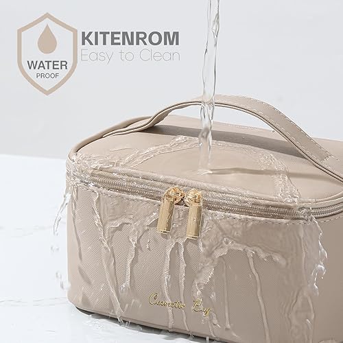 Miniatura 2 de Kitenrom Preppy - Bolsa de maquillaje pequeña de viaje para mujeres y niñas, pequeña bolsa de aseo organizador lindo (caqui)