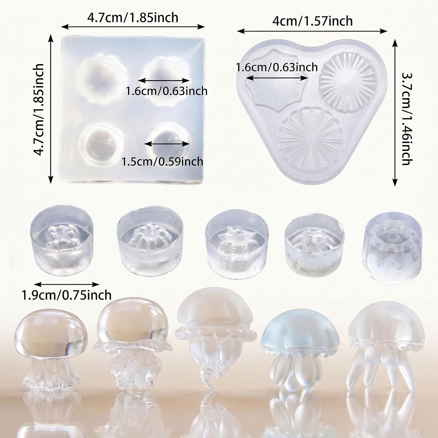 7 Pieces 3D Jellyfish Silicone Resin Mold Set, Make 5 Different Jellyfish Epoxy Casting Molds, DIY Marine Ornaments Silicone Molds for Keychains, Jewelry and Miniature Crafts