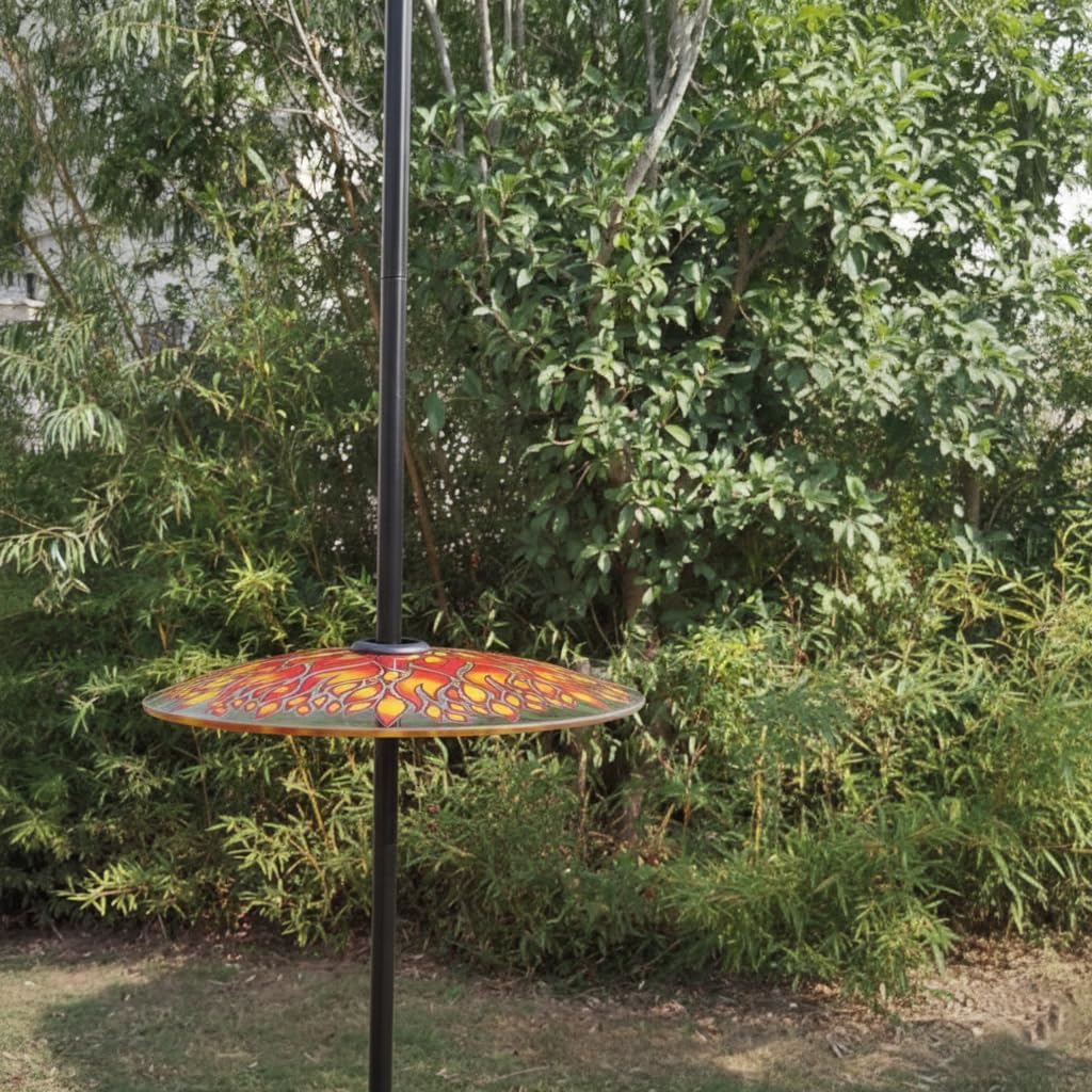13" Glass Rain Cover for Bird Feeder Outdoors - Baffle on Shepherd Pole/Post or S Hook Hanging - Large Weather Guard Protective Dome - Dia. 33CM - Fire