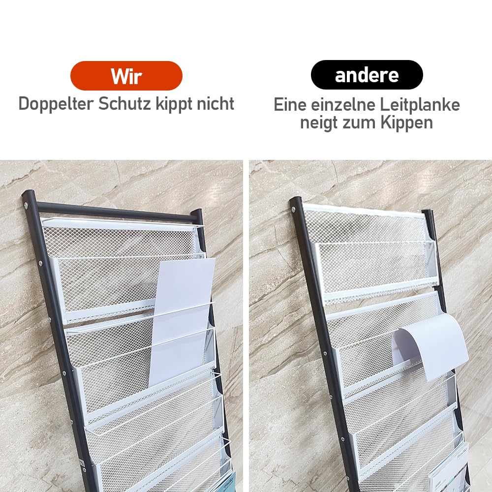 BLV Bodenständer prospektständer a4 prospekthalter mit 4-Rädern und 6-Lagen für Empfangsräume oder Büros und verschiedene Ausstellungen (47.5×40×133cm)