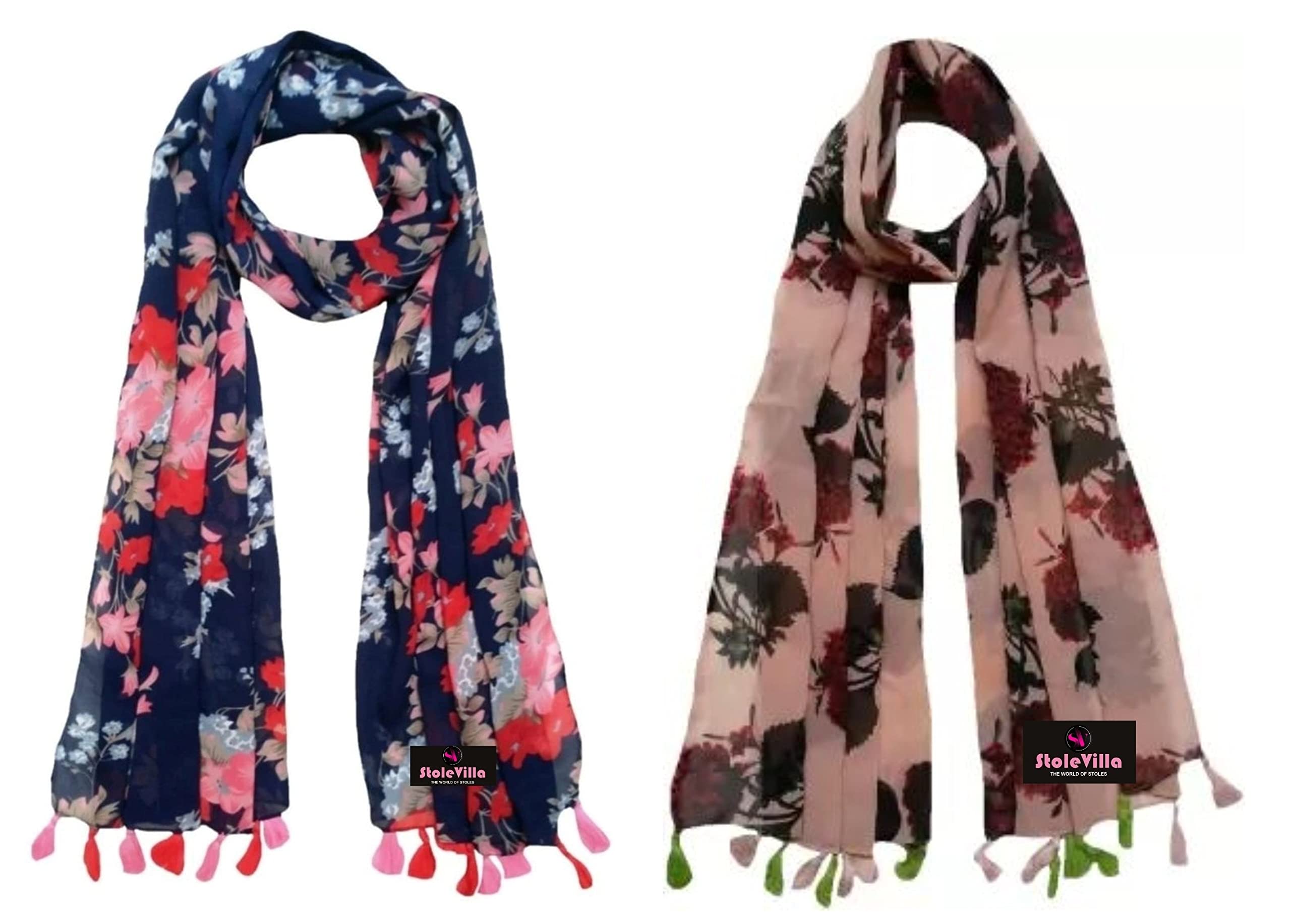 stolevilla ™ Women's Printed Poly Cotton Multicolored Scarf and Stoles with Tassels Set Of STF005-picture-13