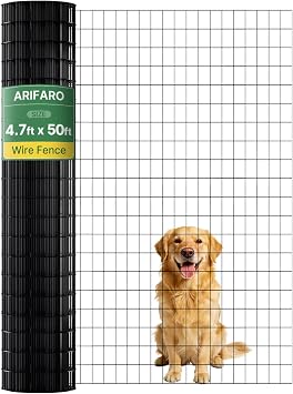 ARIFARO 1.42m x 15.2m Wire Mesh Fencing 5cm x 7.5cm Holes Multipurpose 2mm Roll PVC Coating Hot-Dipped Galvanised Welded Garden Fence, Metal Wire Mesh for Dog, Chicken, Deer and Other Animals