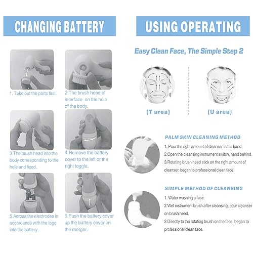 Miniatura 8 de Juego de cepillos giratorios de limpieza facial resistente al agua, con 3 cabezales de cepillo exfoliante - Sistema completo de spa facial por