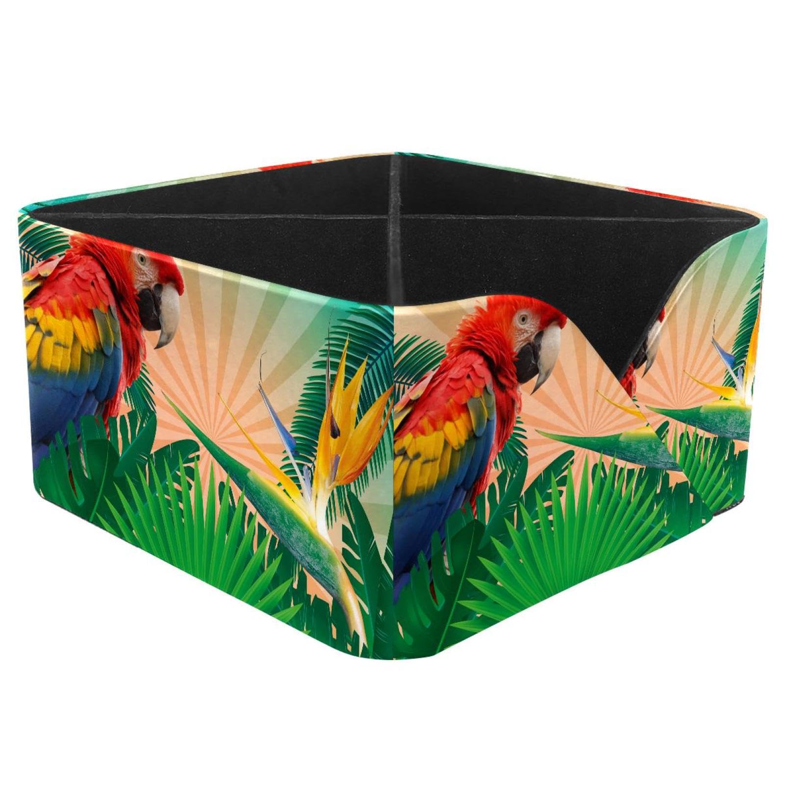 KengjuTesu Tropics Palm Tree Parrot Desktop Organizer Pen Holder, Rectangular Pencil Cup for Office, Study and Makeup Stations