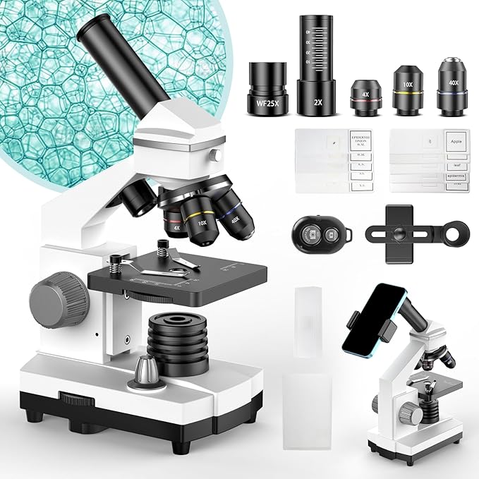 Microscope for Adults Kids Students，Powerful Compound Microscope for School Laboratory and Home Education