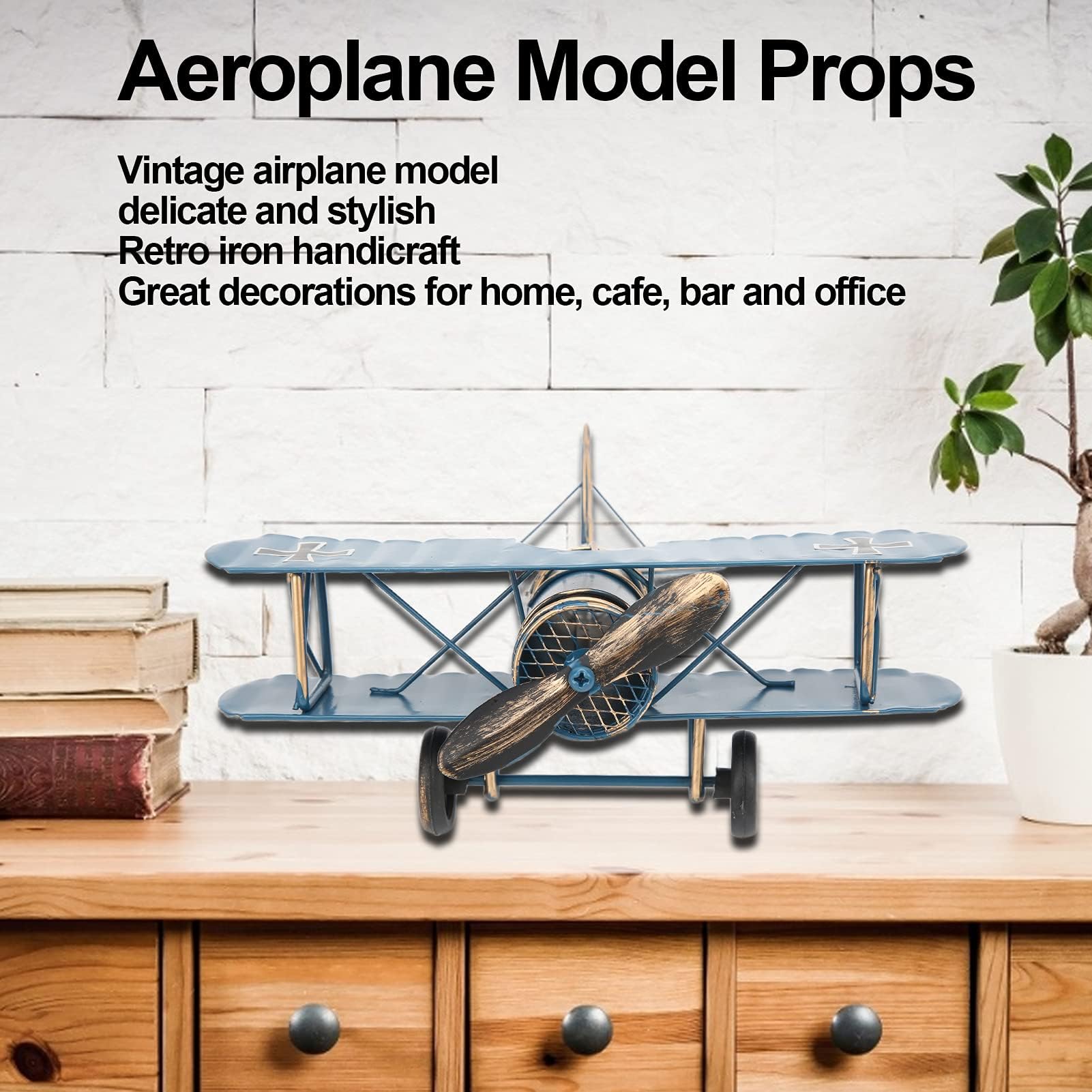 ZMellifluent Modèle d’Avion rétro, Ornement de biplan en Fer forgé, décoration d’Avion Vintage en métal avec chaîne Suspendue pour la décoration