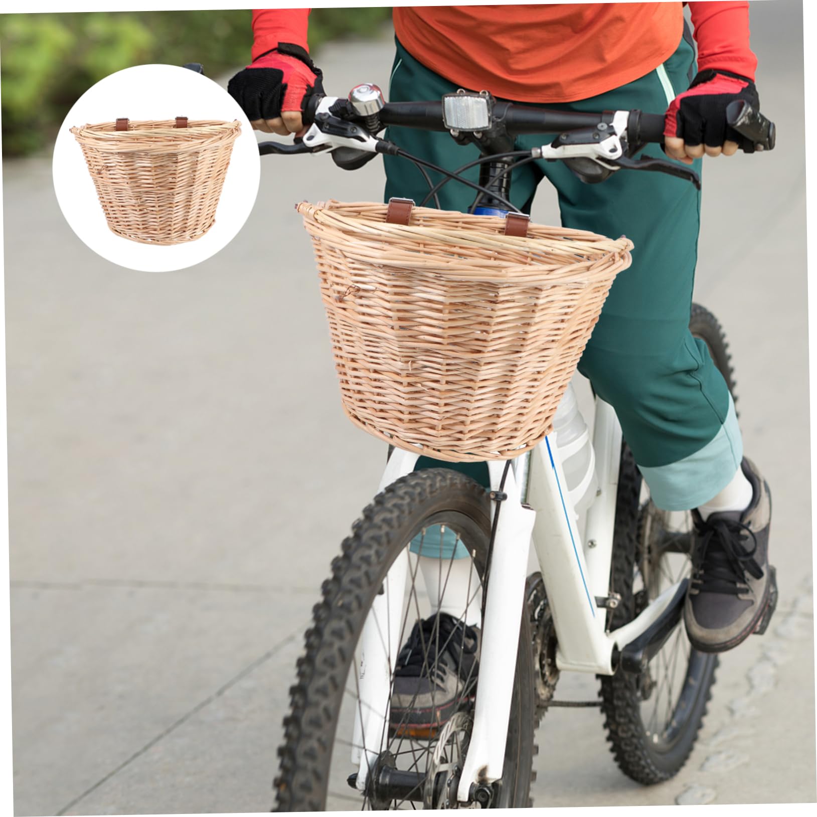TOYANDONA Cesta de Bicicleta canastas de Mimbre Cesta de Mimbre Cesta de Picnic de Mimbre Tejido Cesta Delantera Canasta de ratán De Madera Marrón