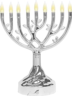 Ner Mitzvah LED Electric Hanukkah Menorah, LED Tree of Life Chanukah Menorah Electric, Battery or USB Powered and Cord, Silver