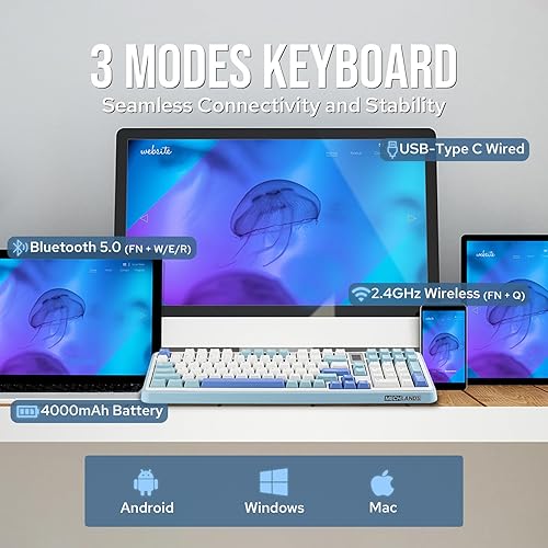 Miniatura 3 de MechLands Vibe99 - Teclado inalámbrico para juegos con pantalla de 1.06 pulgadas, teclado mecánico cremoso intercambiable en caliente al 96% con
