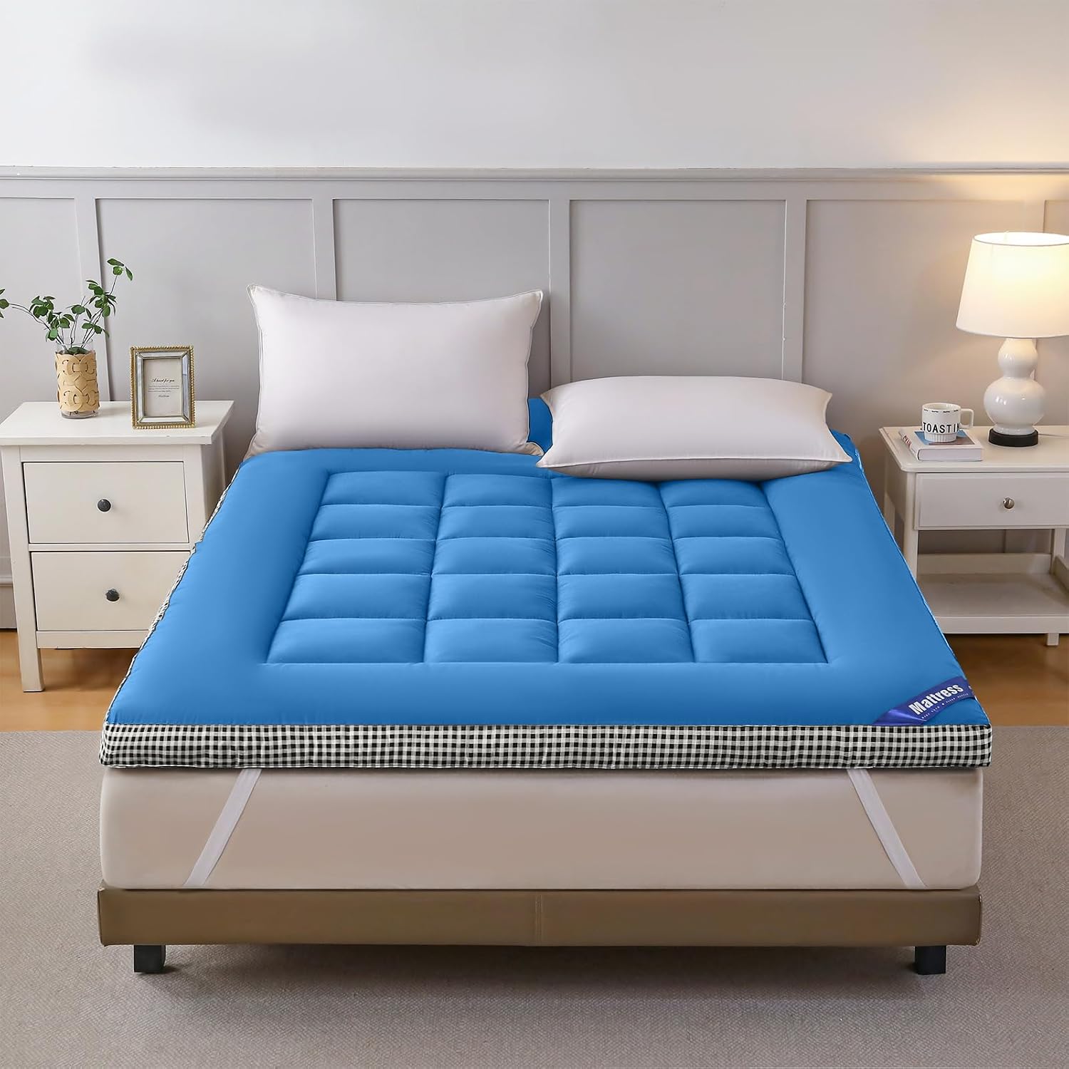 Shatex 2.36-Inch Thickness Mattress Topper Twin Size 39inx75in, Soft and Comfortable Mattress Cover with Breathable Fill, Non-Slip Quilted Fitted Mattress pad, Blue