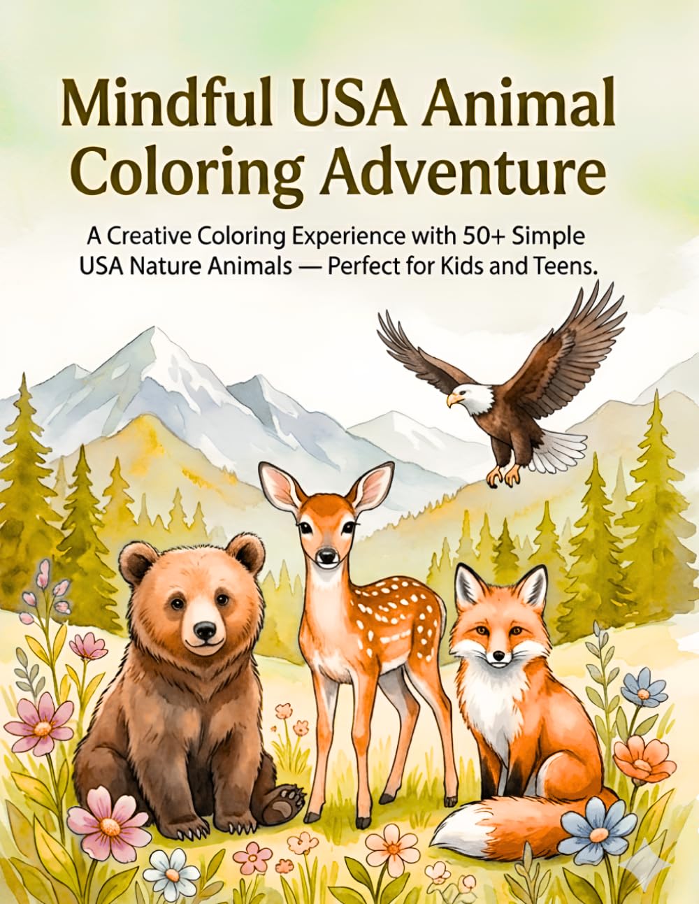 Mindful USA Animal Coloring Adventure: A Creative Coloring Experience with 50+ Simple USA Nature Animal — Perfect for Kids and Teens