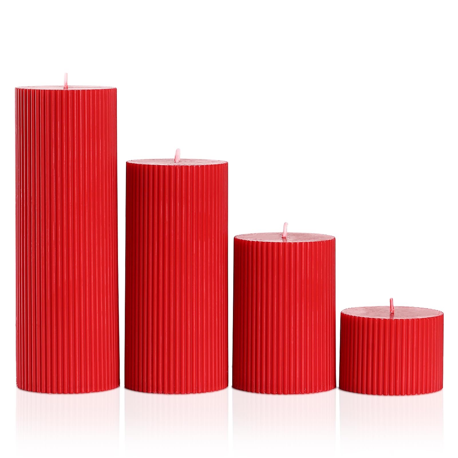 LETINE 4 candele a colonna scanalate, rosse, cera di paraffina di alta qualità