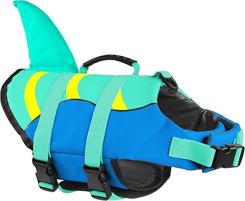 Miniatura 140 de Chaleco salvavidas de tiburón para perro, chaleco salvavidas ajustable para nadar con asa de rescate