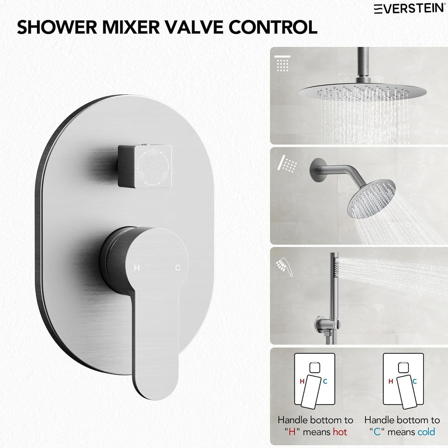 Ceiling Mount 10" High-Pressure Rainfall Shower Faucet, Dual Rainfall Shower Head System with Valve (Brushed Nickel)