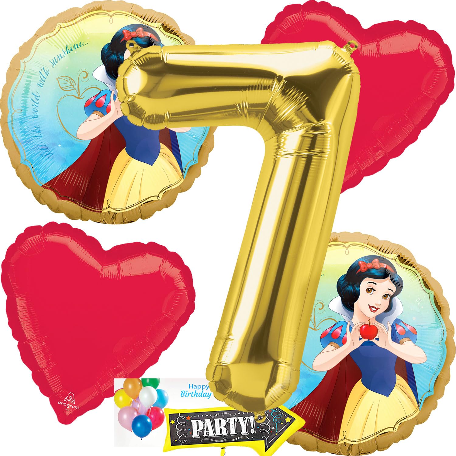 Anagram Balloons for Princess Snow Whites 7th Birthday Party Supplies Balloon Bouquet Decorations, Multicolored, Party Accessory