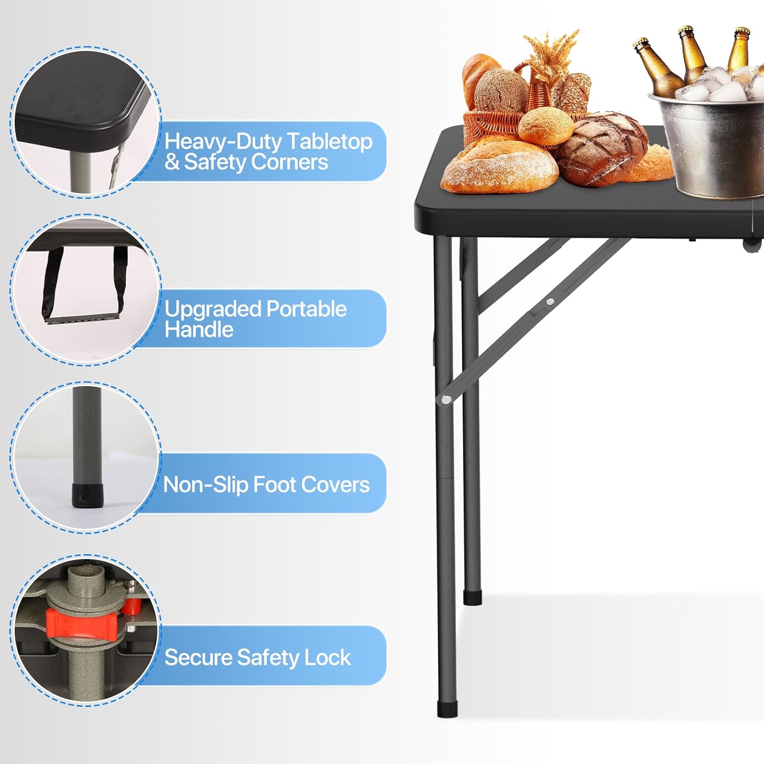 YRLLENSDAN 34" Folding Card Table, Heavy Duty HDPE Square Table, Fold-in-Half Portable Design with Carry Handle, Indoor Outdoor Utility Dining Table for Picnic, Camping, 330 lbs (Black, 34in)