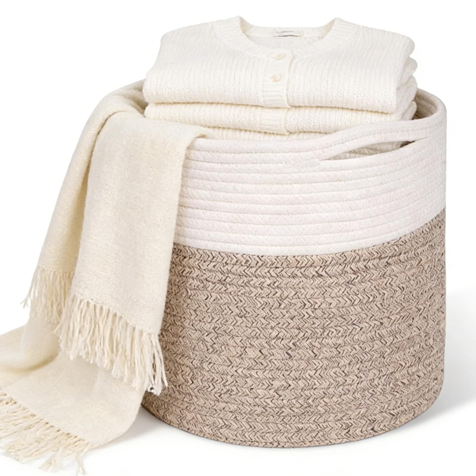 Cesto in Corda Di Cotone Intrecciato, Cesto per La Biancheria in Cotone Con Manici, Cesto Portabiancheria Pieghevole per Coperta, Cestino Intrecciato, Cestino per La Biancheria, 30 X 30 Cm