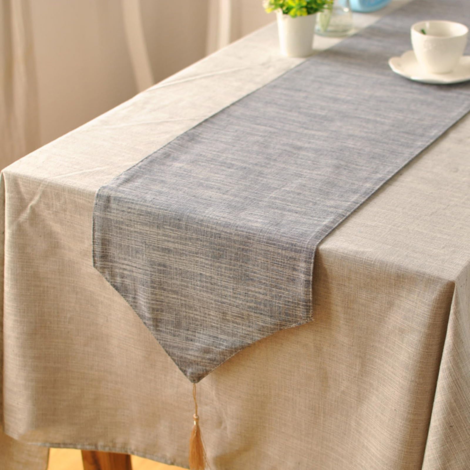 Tischläufer Modern Baumwollleinen, Tischläufer Hochzeit 30x180 cm, Schlichte Uni mit Quasten