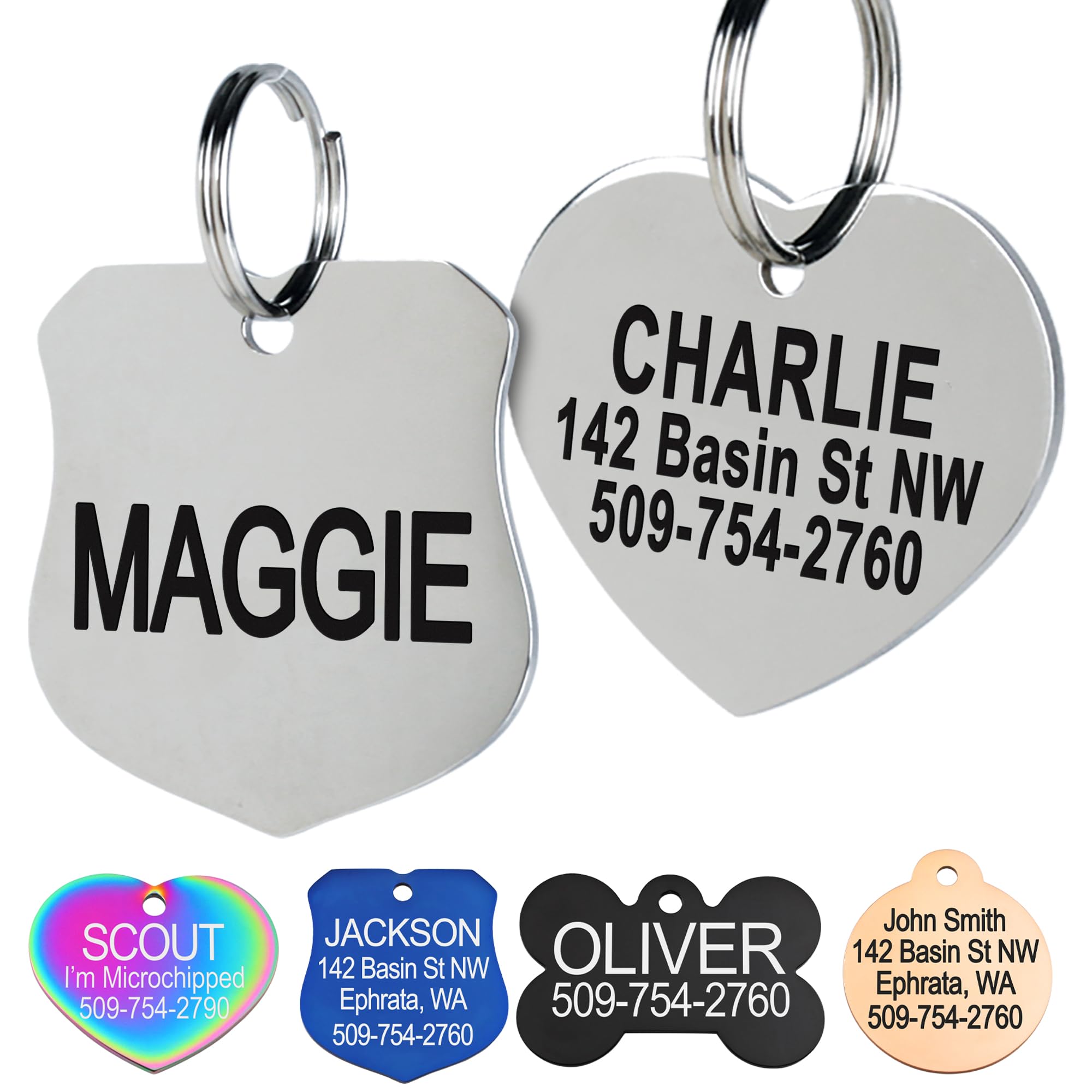 GoTagsGoTags Stainless Steel Pet ID Tags, Personalized Dog Tags and Cat Tags, up to 8 Lines of Custom Text, Engraved on Both Sides, in Bone, Round, Heart, BowTie and More (Ranger Badge, Regular (Pack of 1))