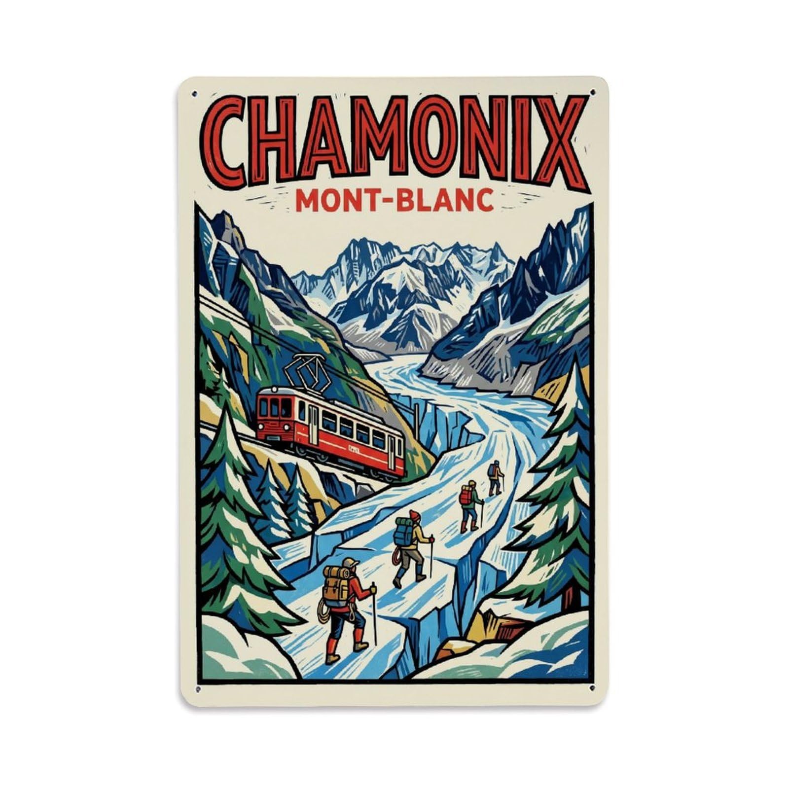 Olhnbad Style French Alps Chamonix France Graphic Alpine Travel Metal Tin Sign