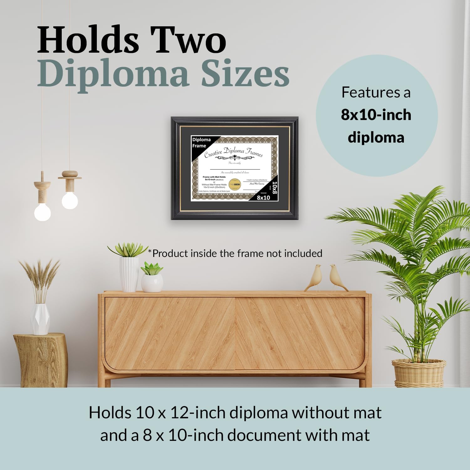 Creative Picture Frames 8" x 10" Rockefeller Black with Gold Rim Diploma Frame, Displays 8" x 10" Certificate or 10" x 12" Document without Mat, College Degree Frame, Full-Strength Glass, Black Mat
