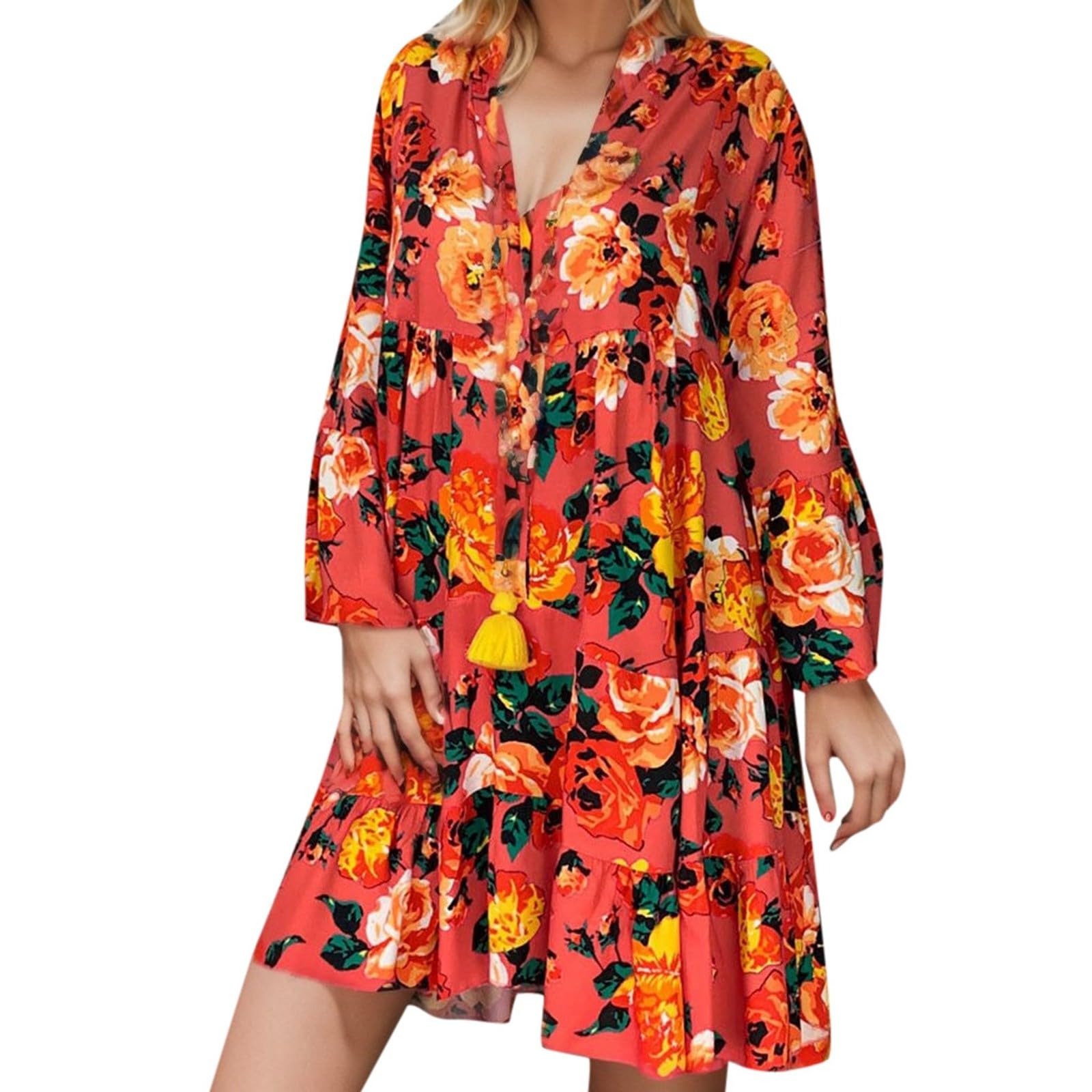 Robe d'été mini imprimé trois pièces style amples manches courtes - 7