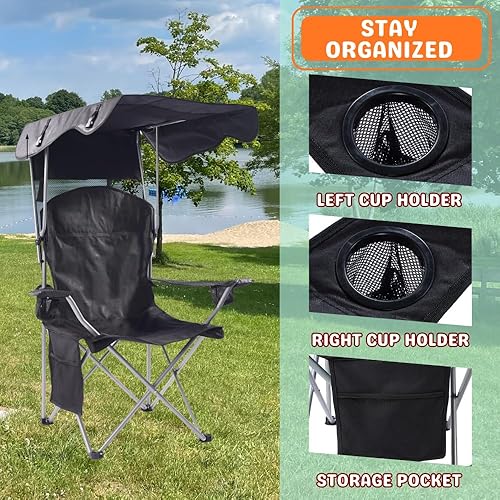 Miniatura 4 de CozyBox - Silla portátil con toldo de sombra, sillas de playa para adultos, toldo, asiento de campamento y sillas plegables para exteriores, sillas